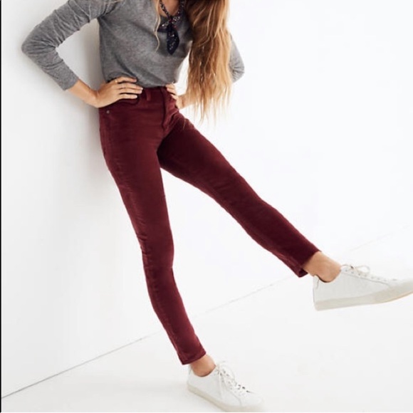 NWT Madewell Velvet Burgundy High Rise Skinny Jeans Pants 23 - Picture 2 of 8